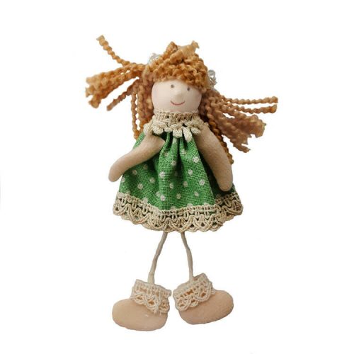 Dekorációs figura (lány, zöld, pöttyös ruhában)